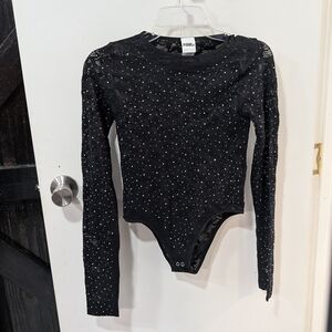 Chic Black Sparkle Bodysuit by PINK DOT